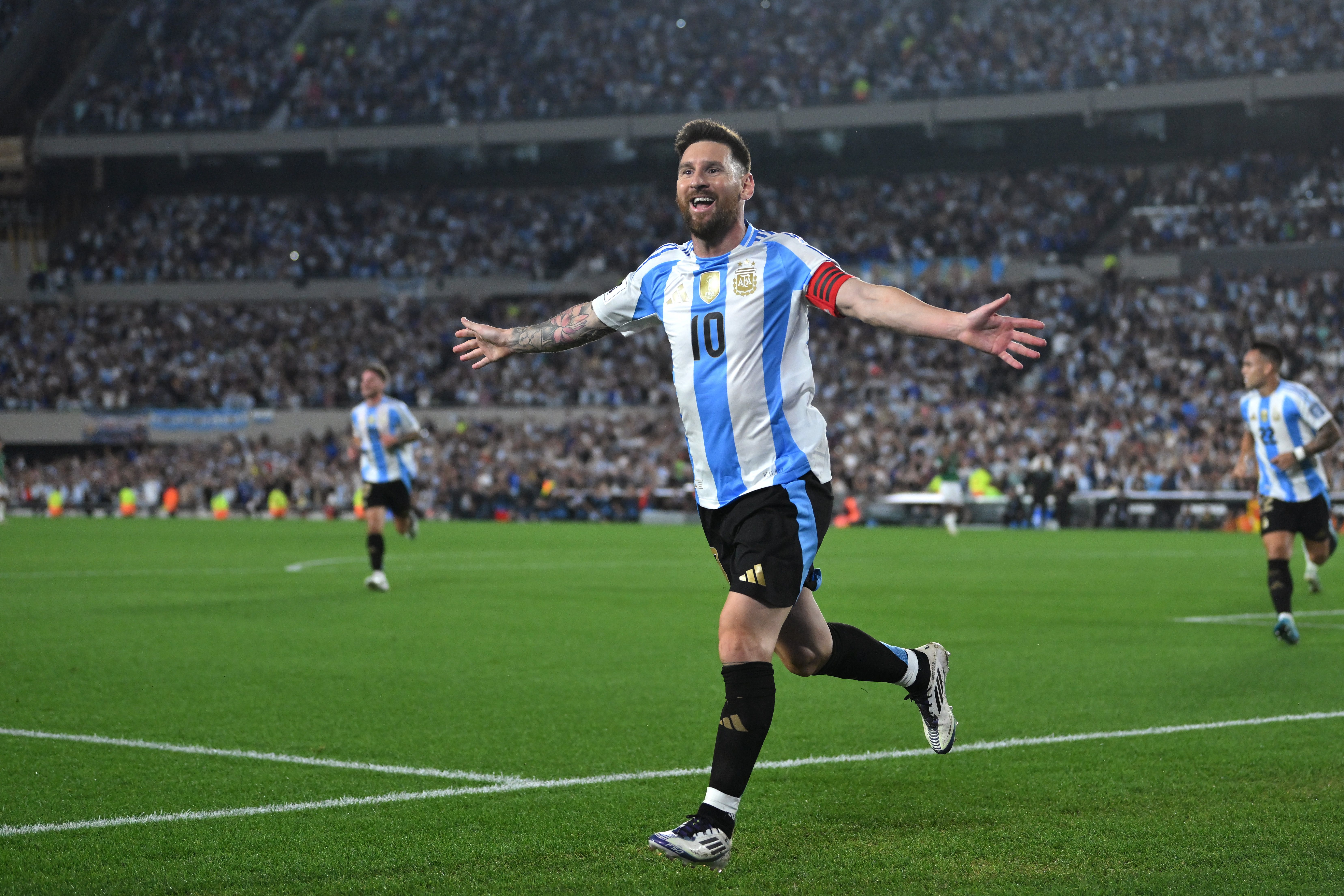 Lionel Messi celebrates a goal during a World Ciup 